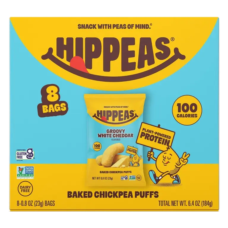 Hippeas Groovy White Cheddar Puffed Snacks, 0.8oz/8ct