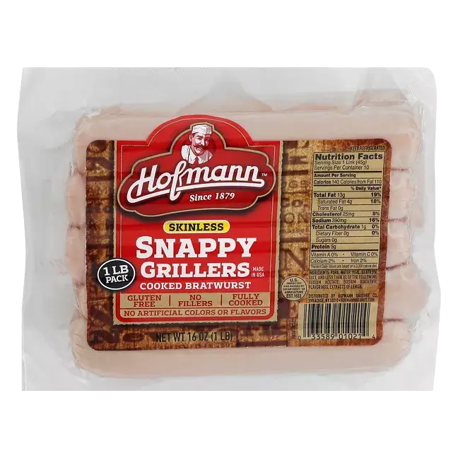 Bratwurst, Cooked, Snappy Grillers, Skinless