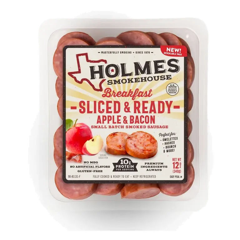Holmes Smokehouse Apple & Bacon Sliced Sausage, 12oz: Gluten-Free, Casing, Pork As Main