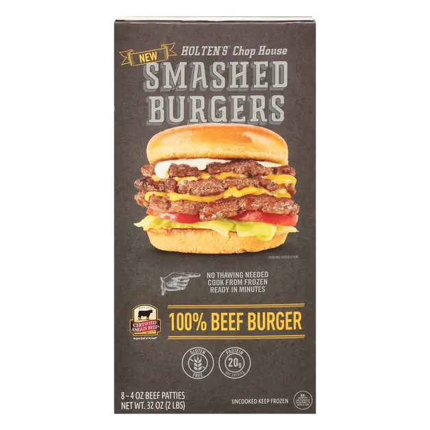 100% Beef Smashed Burgers - 8 ct Frozen