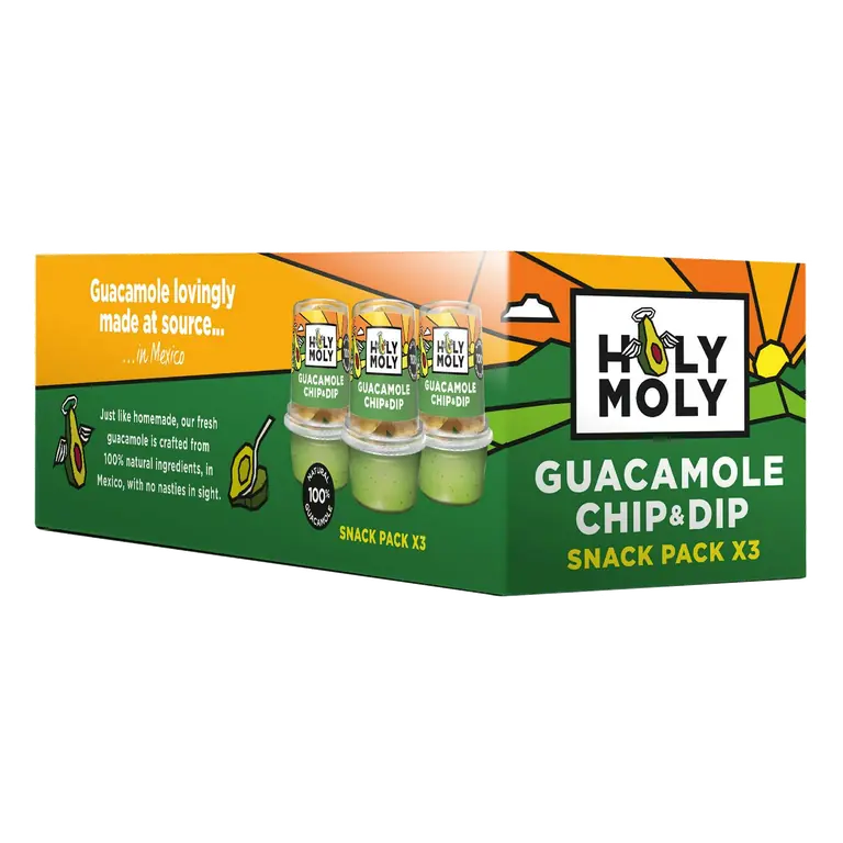 Holy Moly 3 x 76g Guacamole Chip & Dip Snack Pack