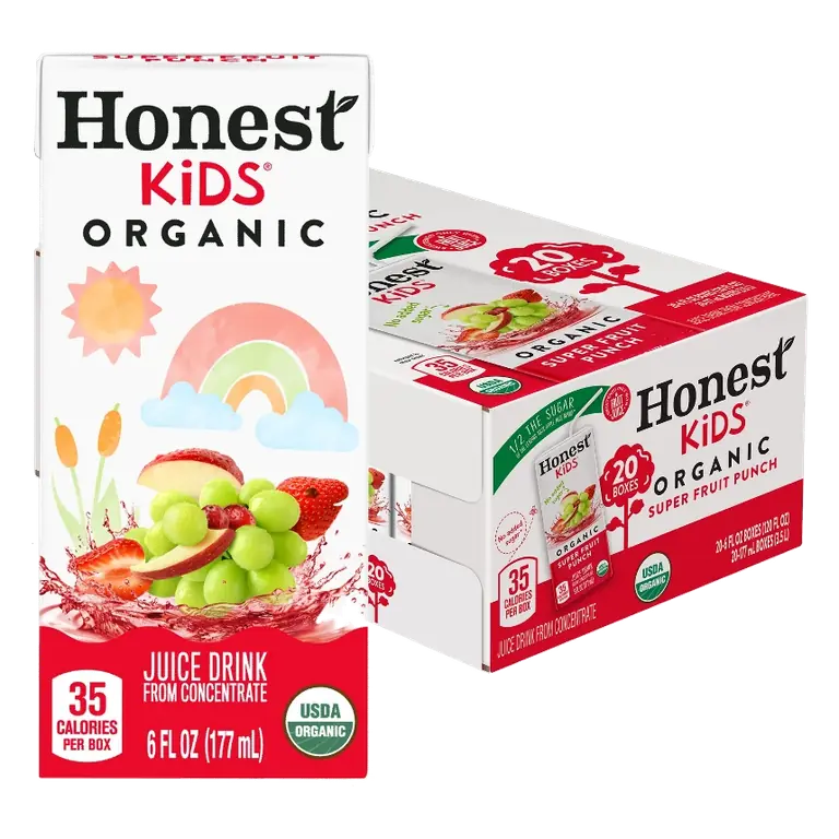 Honest Organic Super Fruit Punch Drink, 20pk/6 fl oz Box: No Pulp, 42% Juice Content