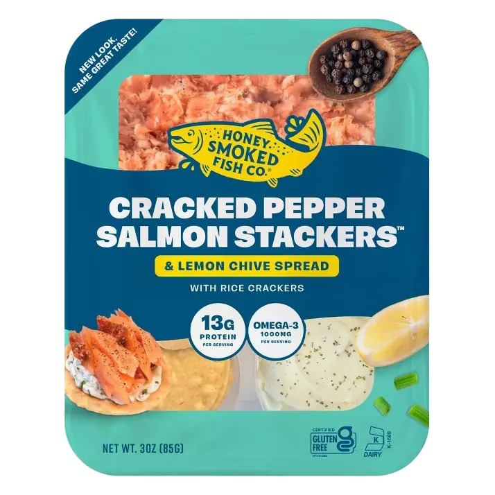 Honey Smoked Fish Co. Salmon Stackers Cracked Pepper, 3oz: Farm Raised