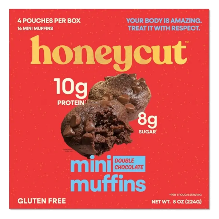 Honeycut Protein Double Chocolate Mini Muffins, 8oz/4ct: Gluten-Free, High Protein, Soy-Free