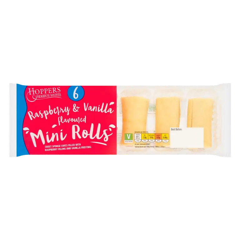 Hoppers Farmhouse Bakeries 6 Raspberry & Vanilla Flavoured Mini Rolls