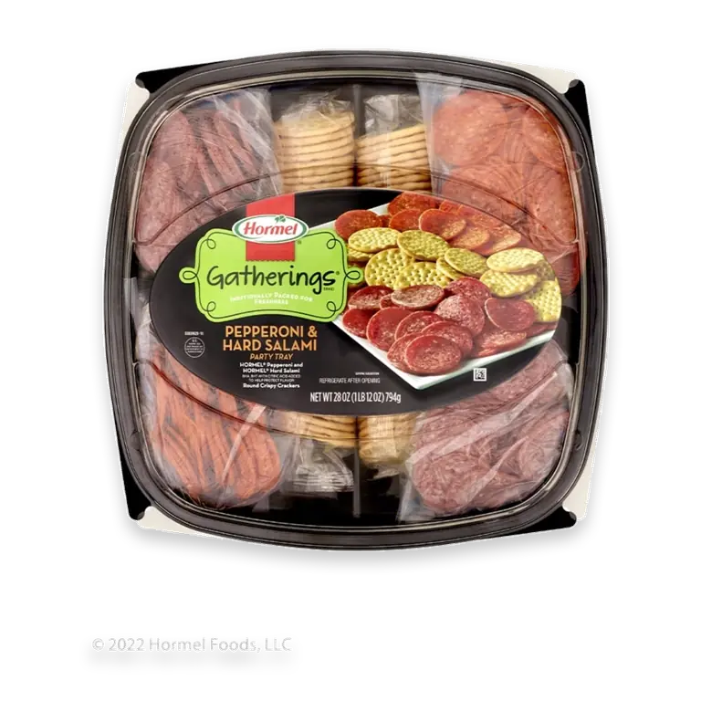 Gatherings Pepperoni, Hard Salami, And Round Crispy Crackers Party Tray, 28 Oz.
