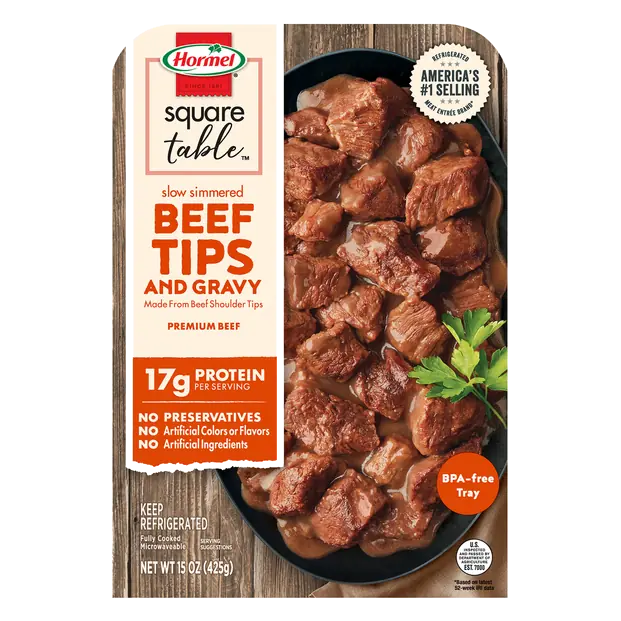 Square Table Slow Simmered Beef Tips & Gravy Refrigerated