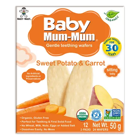 Hot Kid Baby Mum-Mum Organic Gentle Teething Wafers Sweet Potato & Carrot 50 g