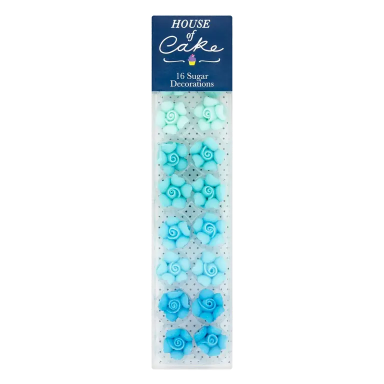 Blue Ombre Rose Cake Decorations x16