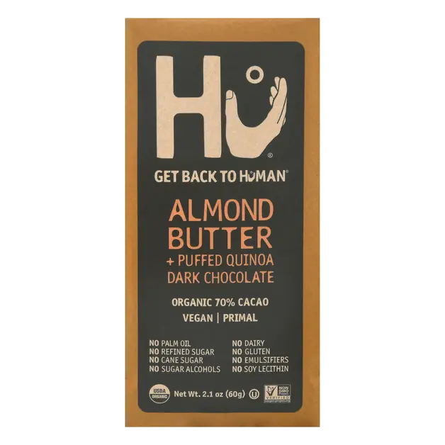 Organic Almond Butter/Puffed Quinoa Dark Chocolate 70% Cacao Candy Bar