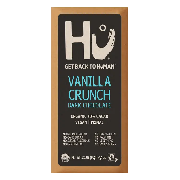Organic Vanilla Crunch Dark Chocolate 70% Cacao Candy Bar