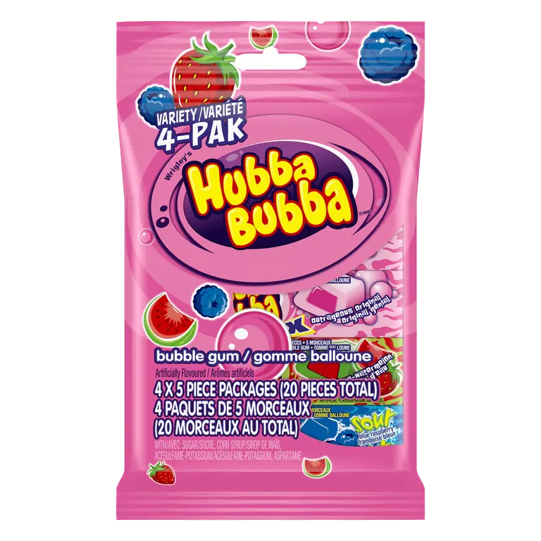 Bubble Gum Mixed Fruit Variety Pack 5 Pieces 4 Packs