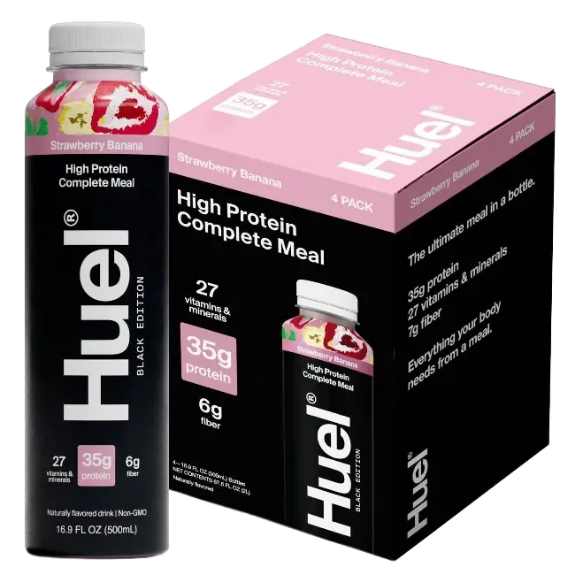 Huel Black Edition Strawberry Banana Ready-to-Drink 35g Protein Meal Replacement, 4pk