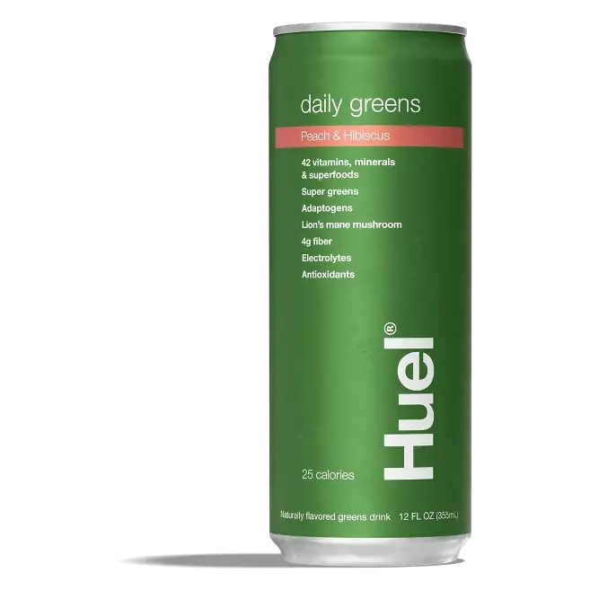 Huel RTD Daily Greens Peach Hibiscus Drink, 12 fl oz: Caffeine Free