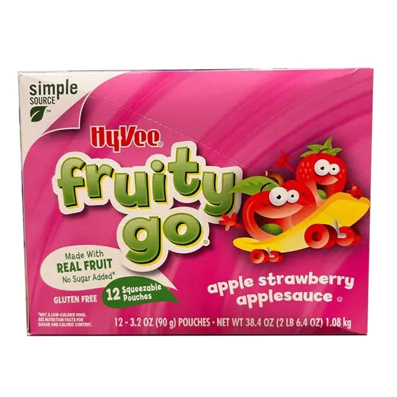 Hy-Vee Apple Sauce, Peach Strawberry Pouches 12Ct