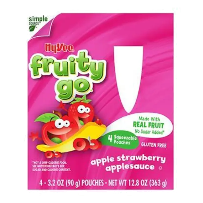 Hy-Vee Fruity Go Applesauce, Apple Strawberry, 4-3.2 oz
