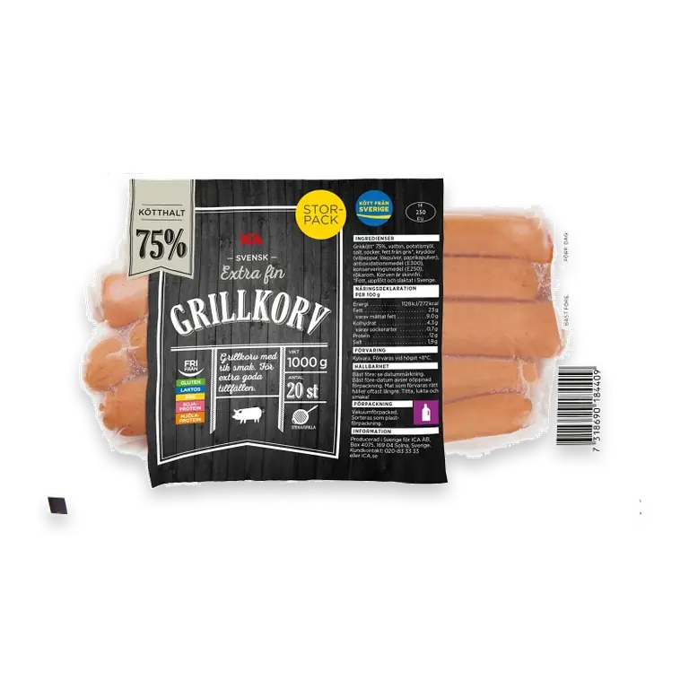 Grillkorv Extra fin 75% Kötthalt 1kg