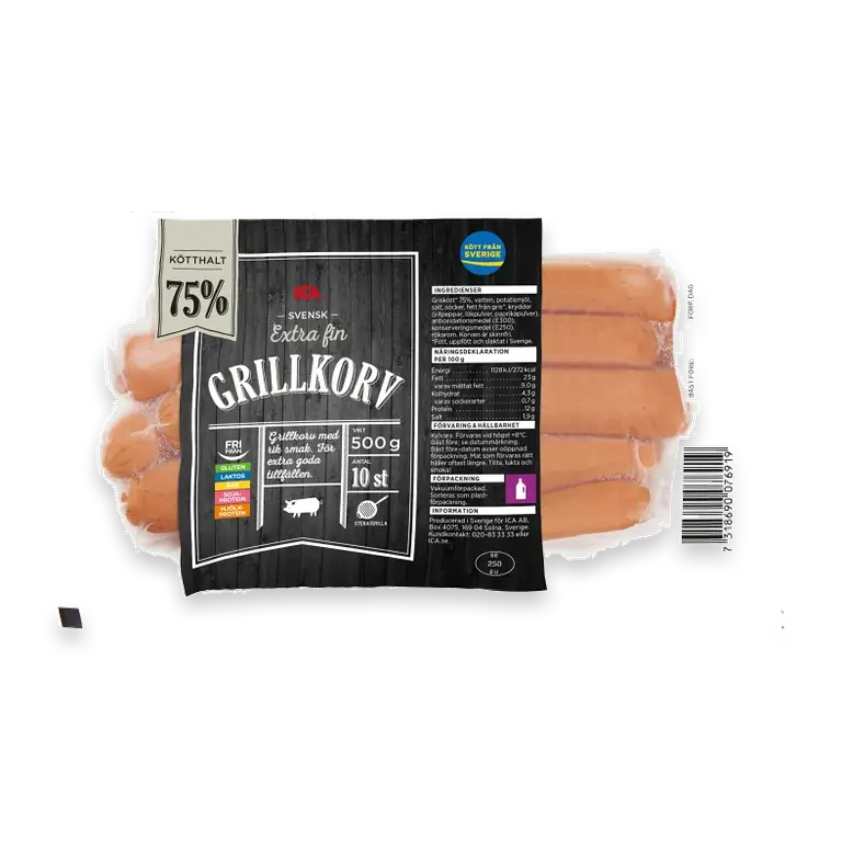 Grillkorv Extra fin 75% Kötthalt 500g
