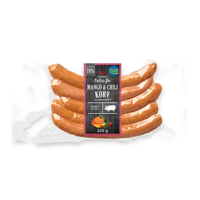Grillkorv Mango och Chili Extra Fin 78% Kötthalt 225g