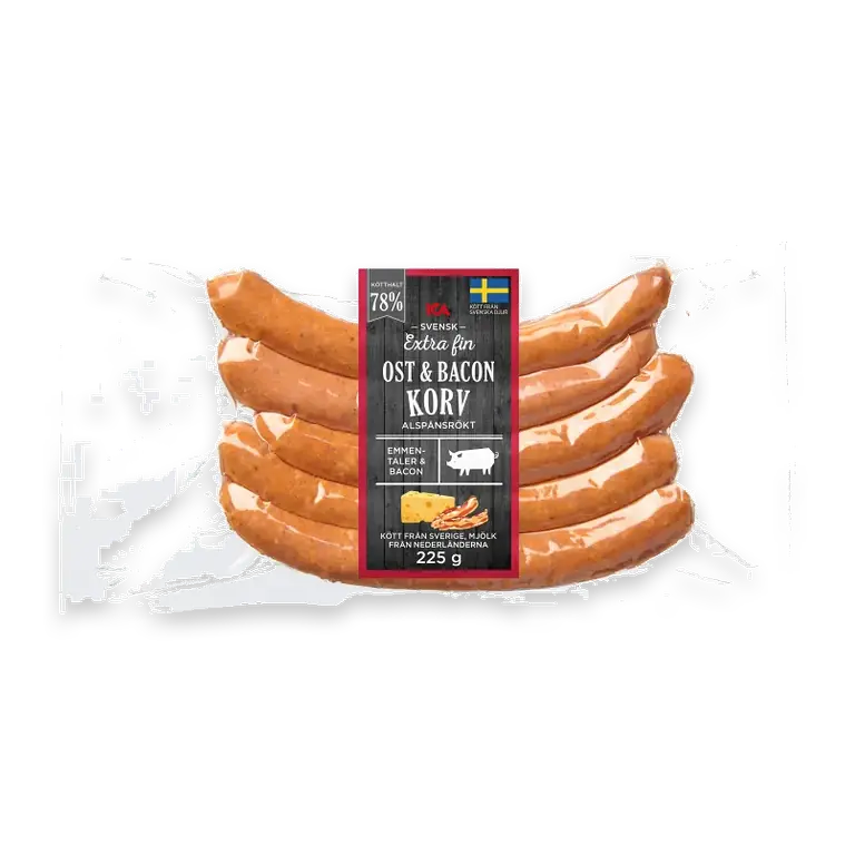 Grillkorv Ost och Bacon Extra Fin 78% Kötthalt 225g