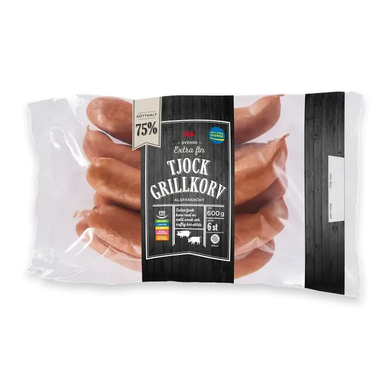 Grillkorv Tjock Extra fin 75% Kötthalt 600g