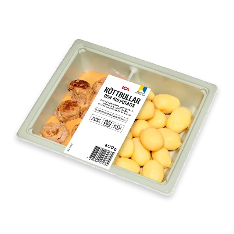 Köttbullar och kokt kulpotatis med gräddsås 400g