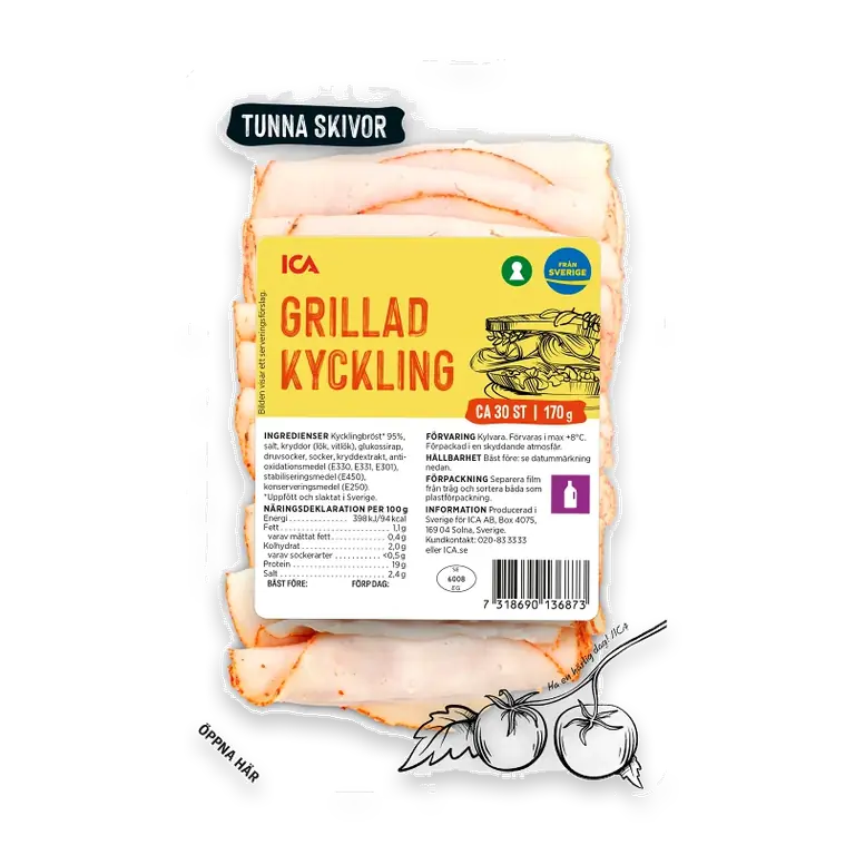 Kyckling Grillad Tunna Skivor 170g