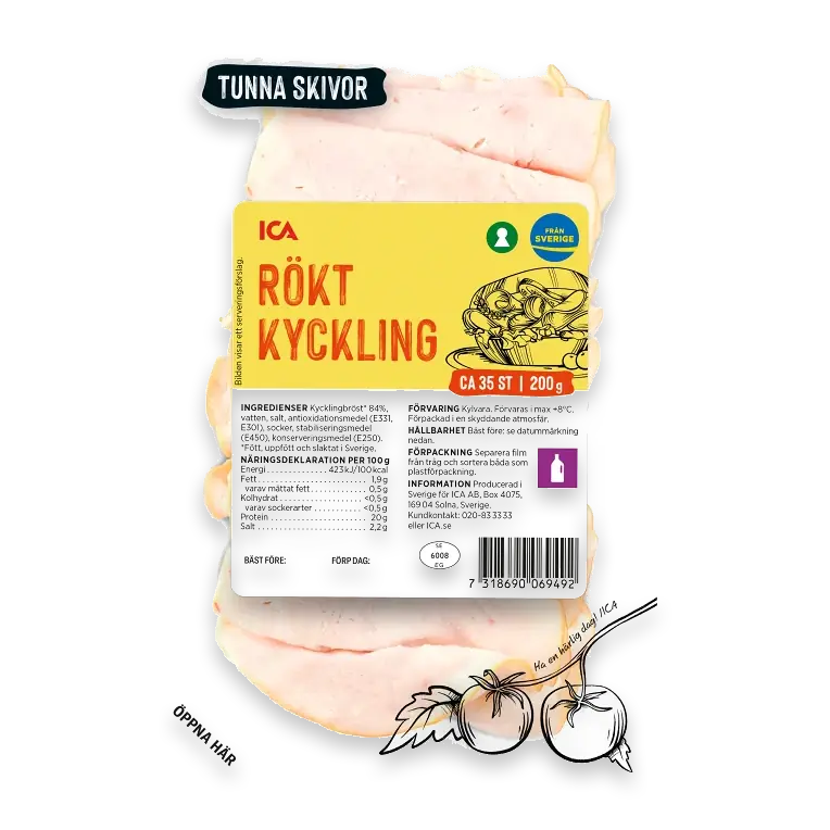 Kyckling Rökt Tunna Skivor 200g