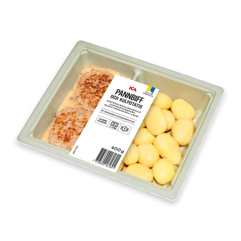 Pannbiff med kokt kulpotatis & svampsås 400g