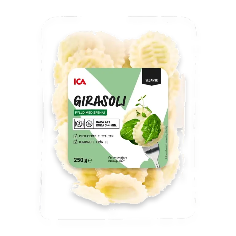 Pasta girasoli färsk spenatfyllning vegansk 250g