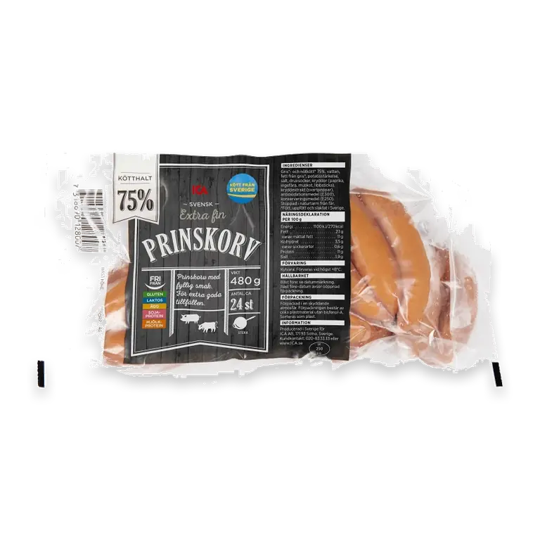 Prinskorv Extra fin 75% Kötthalt 480g