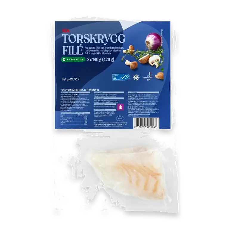 Ryggfilé av Torsk Fryst 3-p 420g