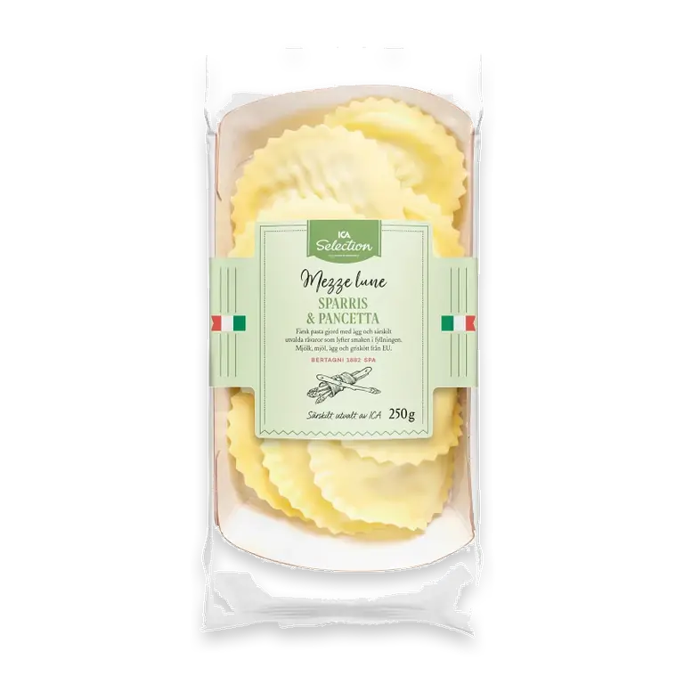 Pasta Mezze Lune Sparris och Pancetta Färsk 250g