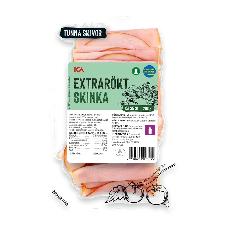 Skinka Extrarökt Tunna Skivor 200g