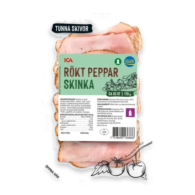 Skinka Rökt Peppar Tunna Skivor 170g