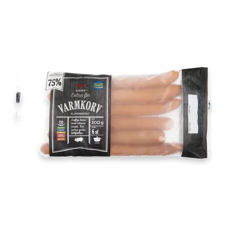 Varmkorv 75% kötthalt 300g