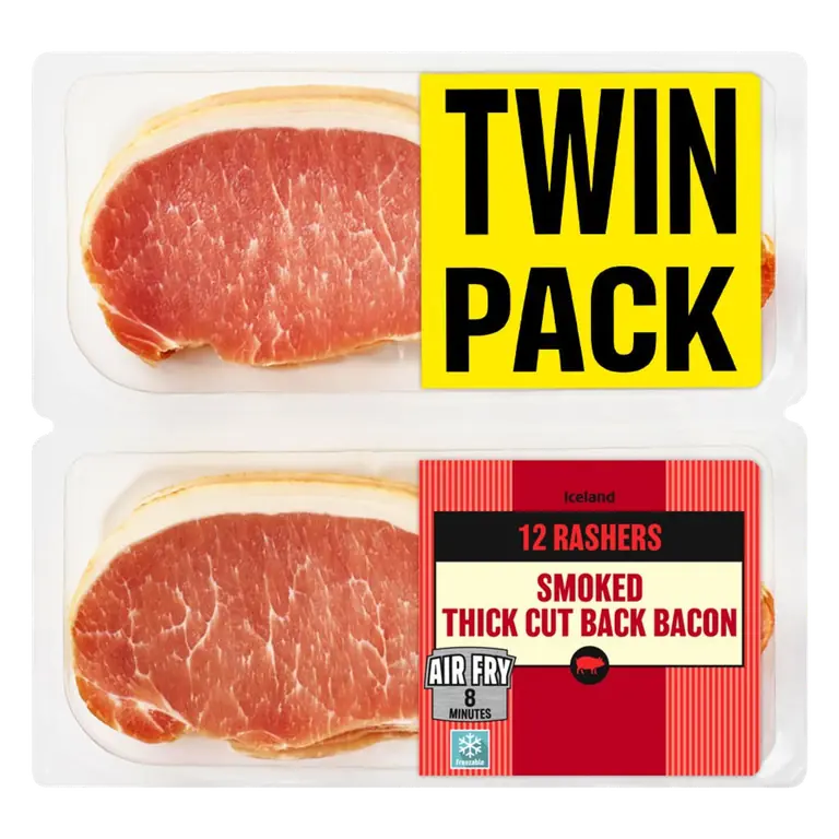 12 Rashers (Approx.) Smoked Thick Cut Back Bacon Twin Pack 500g