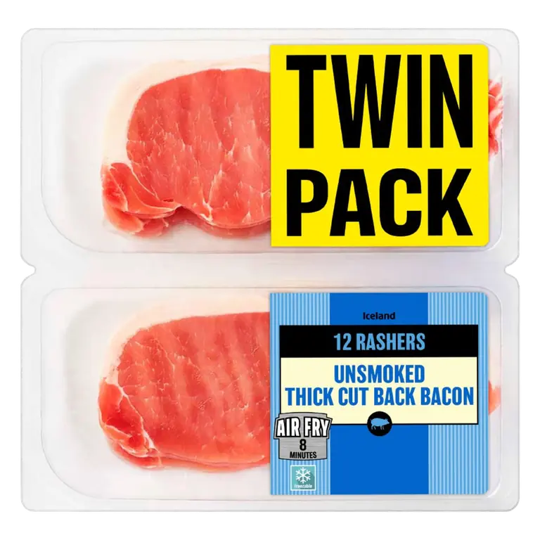12 Rashers (Approx.) Unsmoked Thick Cut Back Bacon Twin Pack 500g