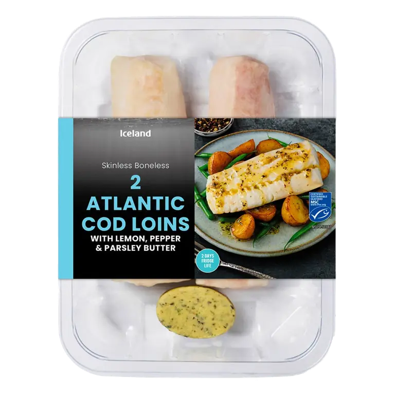 2 Atlantic Cod Loins with Lemon, Pepper & Parsley Butter 280g