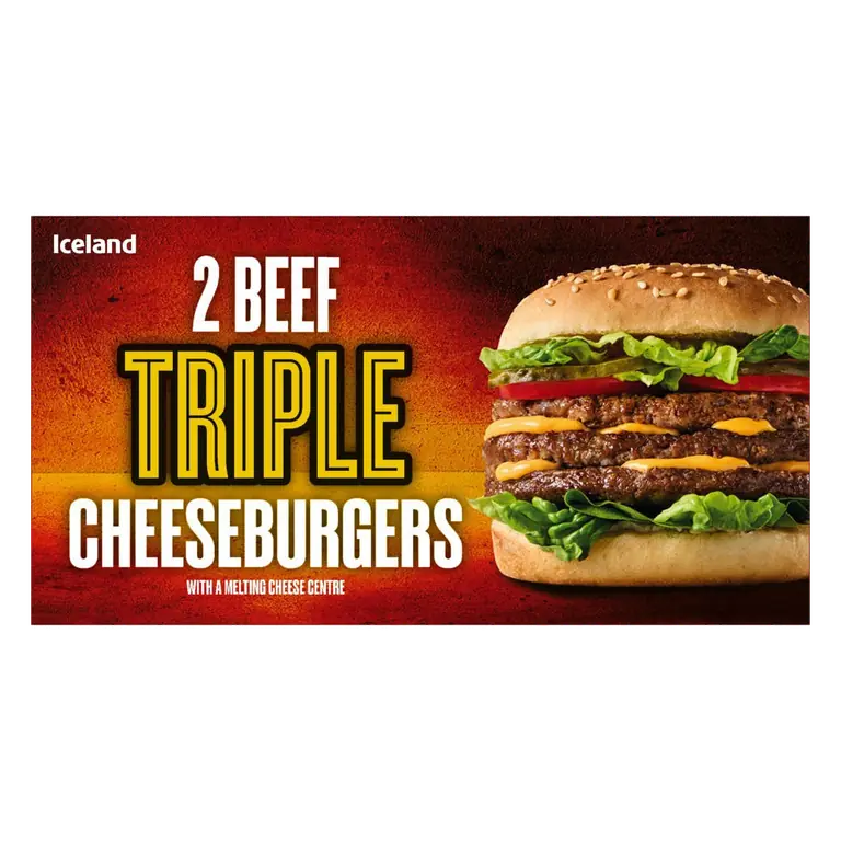 2 Beef Triple Cheeseburgers 354g