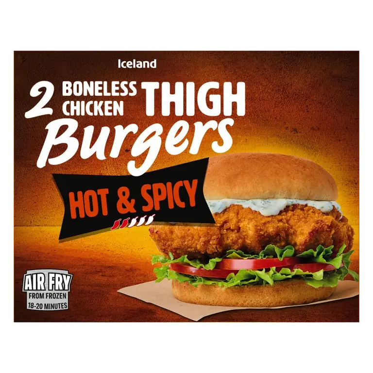 2 Hot & Spicy Boneless Chicken Thigh Burgers 300g