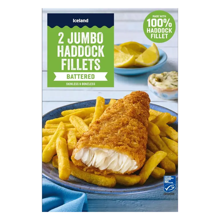 2 Jumbo Haddock Fillets Battered 410g
