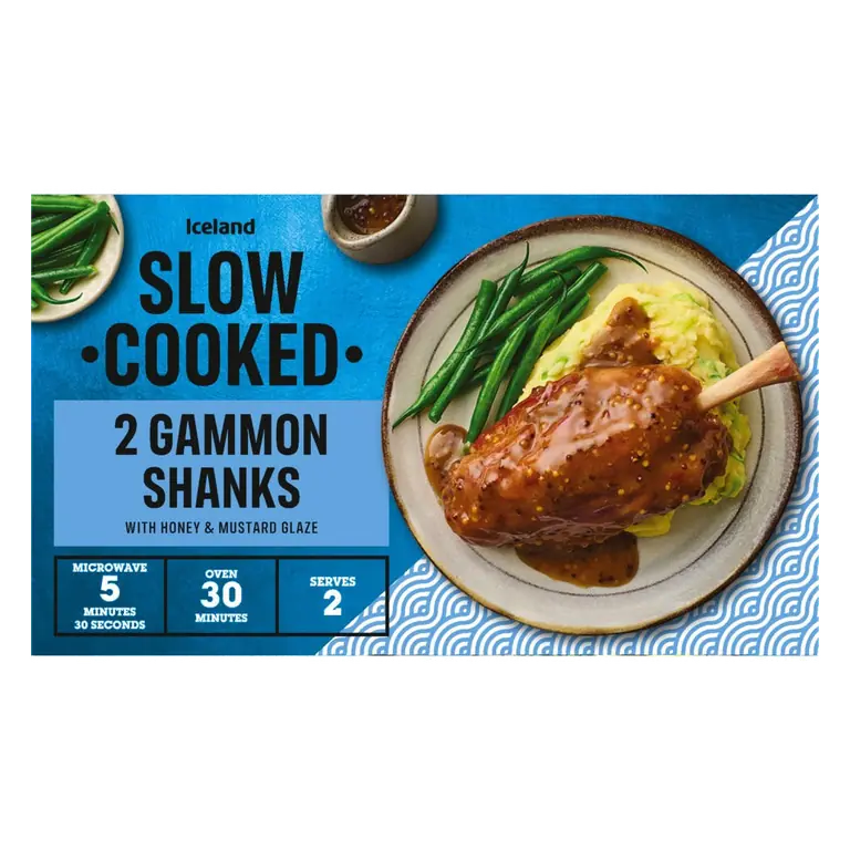 2 Slow Cooked Gammon Shanks with Honey & Mustard Glaze 480g