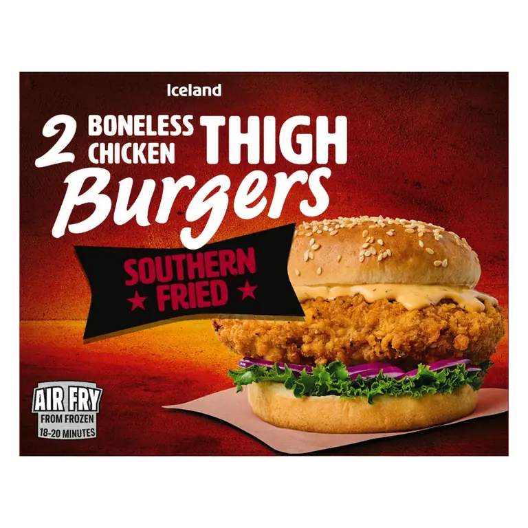 2 Southern Fried Boneless Chicken Thigh Burgers 300g