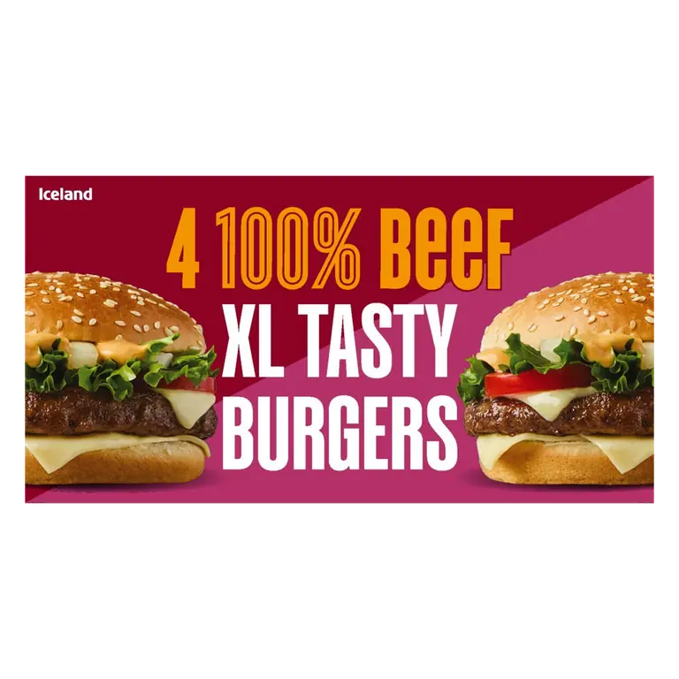 4 100% Beef XL Tasty Burgers 600g