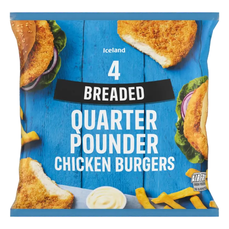 4 Breaded Quarter Pounder Chicken Burgers 454g