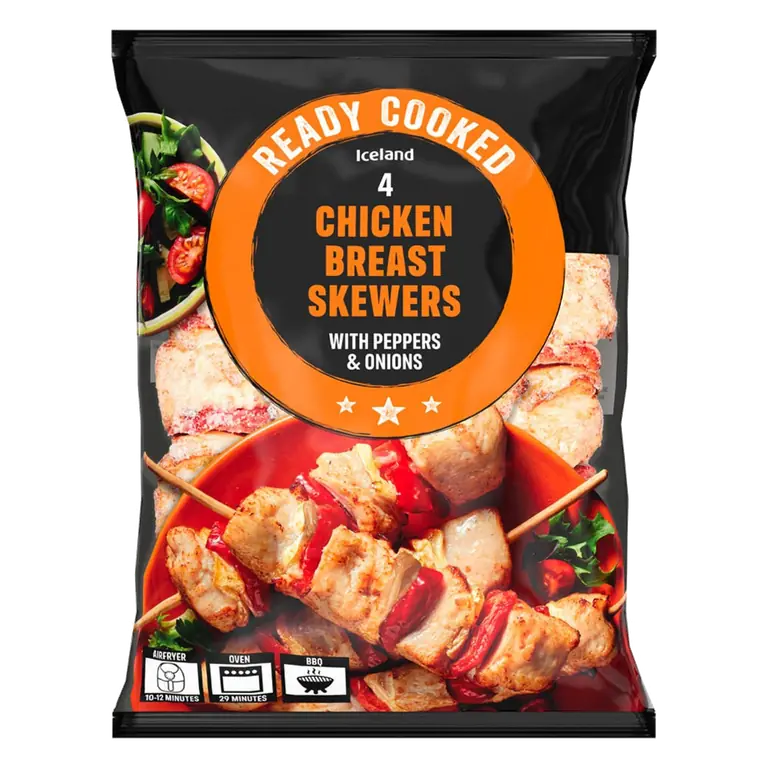 4 Chicken Breast Skewers with Peppers & Onions 340g