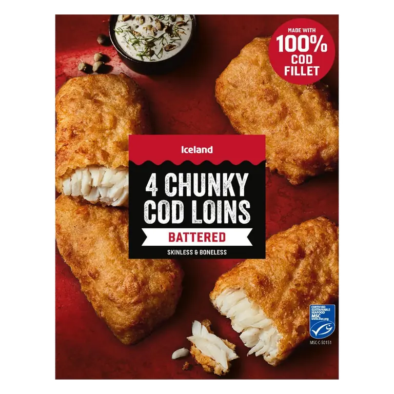4 Chunky Cod Loins Battered Skinless & Boneless 500g