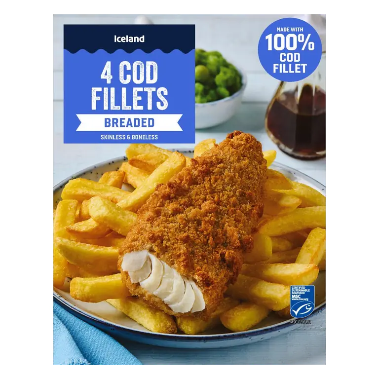 4 Cod Fillets Breaded Skinless & Boneless 440g