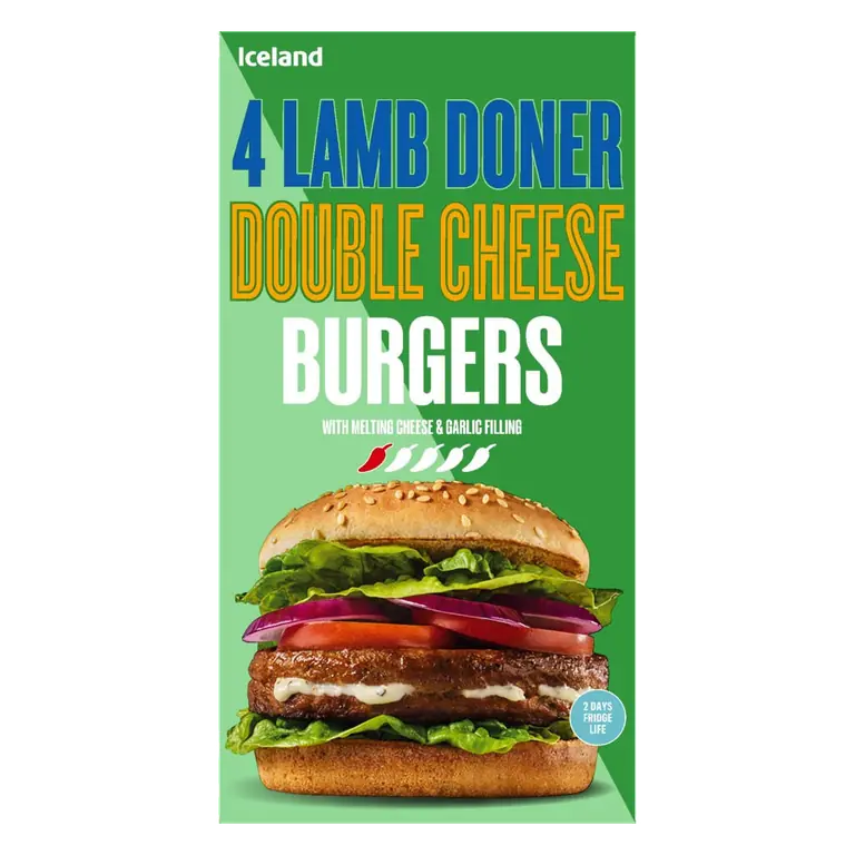 4 Lamb Doner Double Cheeseburgers 442g